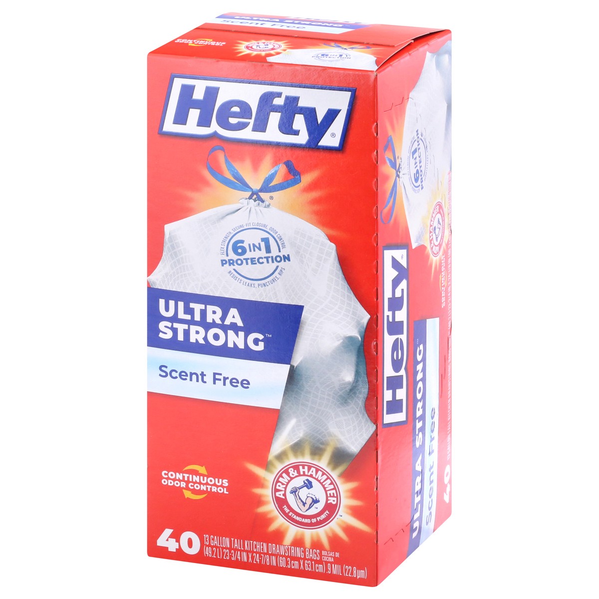 slide 7 of 9, Hefty Ultra Strong 13 Gallon Drawstring Scent Free Tall Kitchen Bags 40 ea, 40 ct