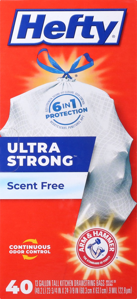 slide 6 of 9, Hefty Ultra Strong 13 Gallon Drawstring Scent Free Tall Kitchen Bags 40 ea, 40 ct