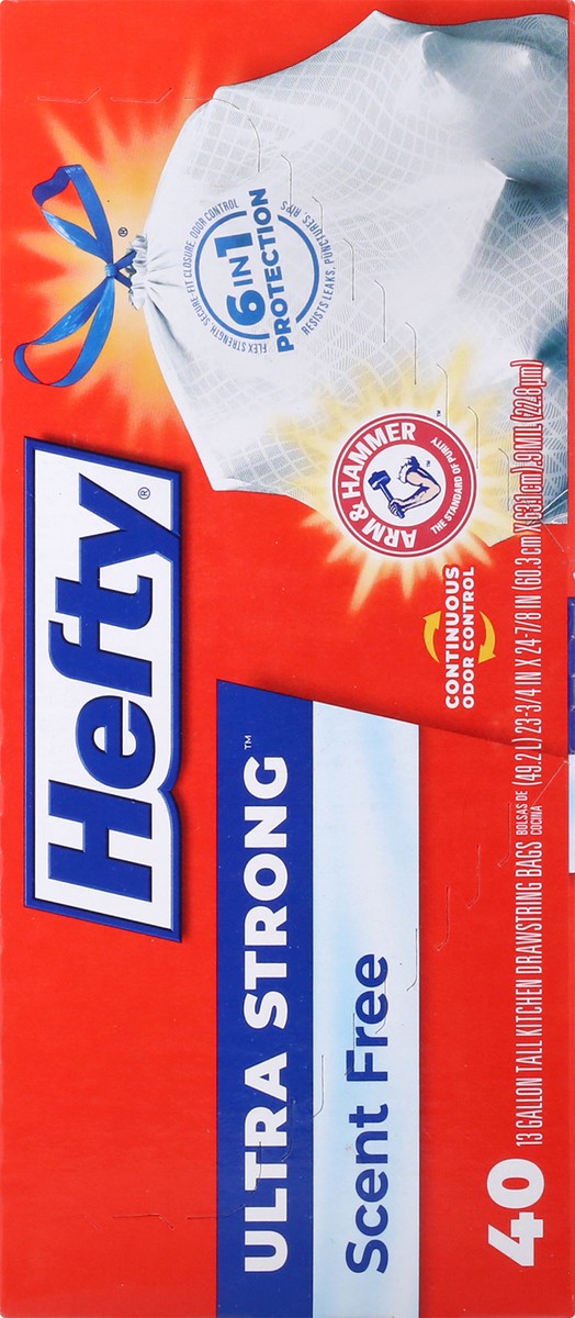 slide 8 of 9, Hefty Ultra Strong 13 Gallon Drawstring Scent Free Tall Kitchen Bags 40 ea, 40 ct