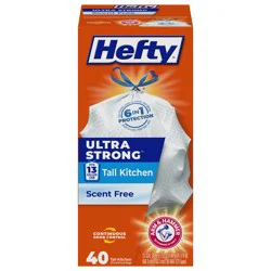 Hefty Ultra Strong 13 Gallon Scent Free Tall Kitchen Drawstring Bags, 40 Bags