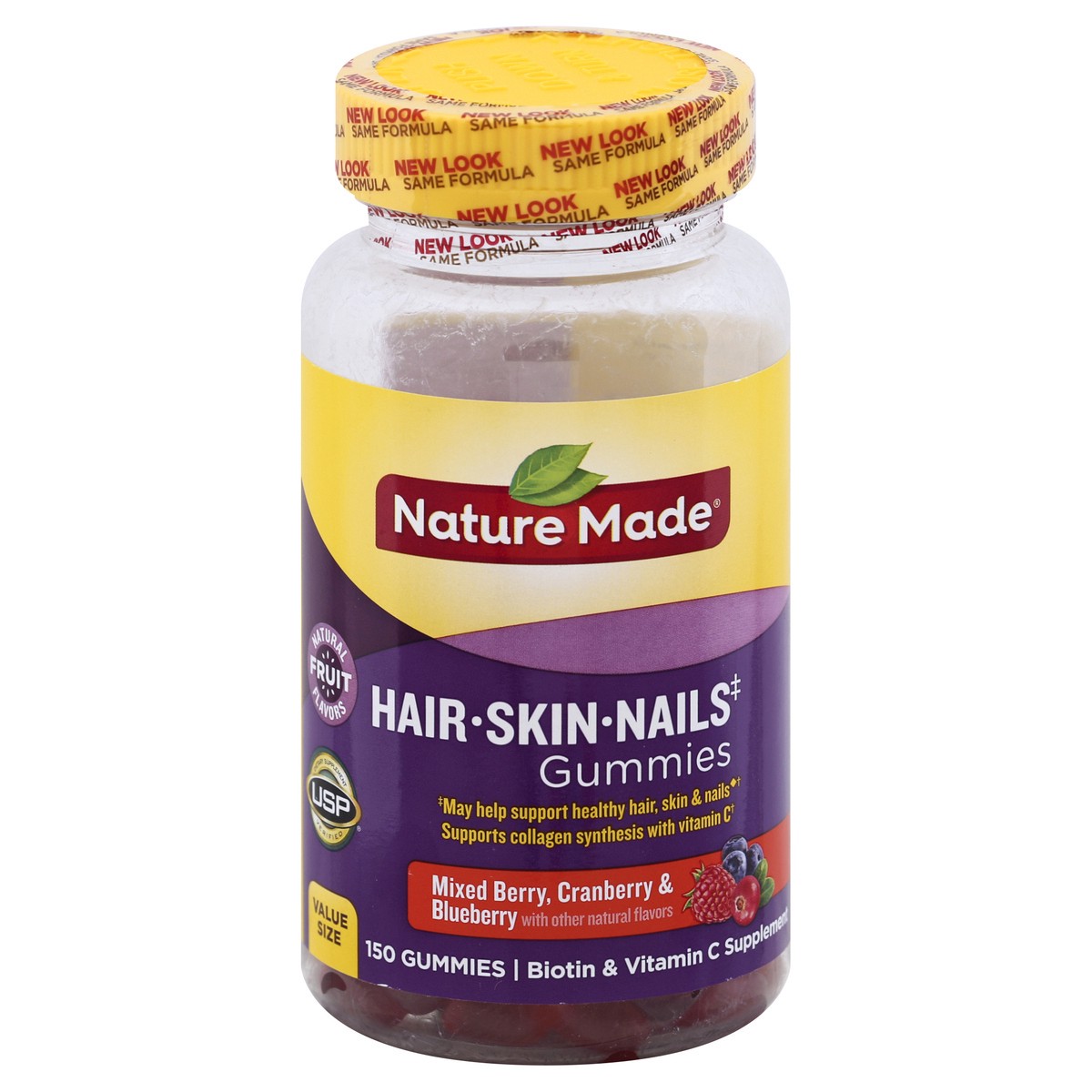 slide 1 of 2, Nature Made Adult Gummies Hair, Skin and Nails Mixed Berry, Cranberry & Blueberry, 150 ct