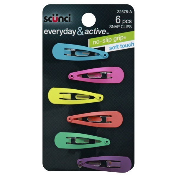 slide 1 of 1, scünci Everyday & Active Snap Clips No Slip Grip Mini Assorted, 6 ct