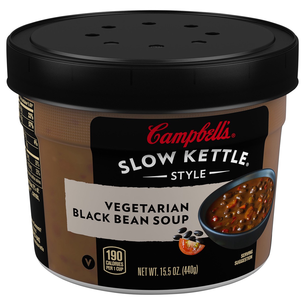 slide 5 of 12, Campbell's Slow Kettle Style Vegetarian Black Bean Soup, 15.5 oz. Tub, 15.5 oz