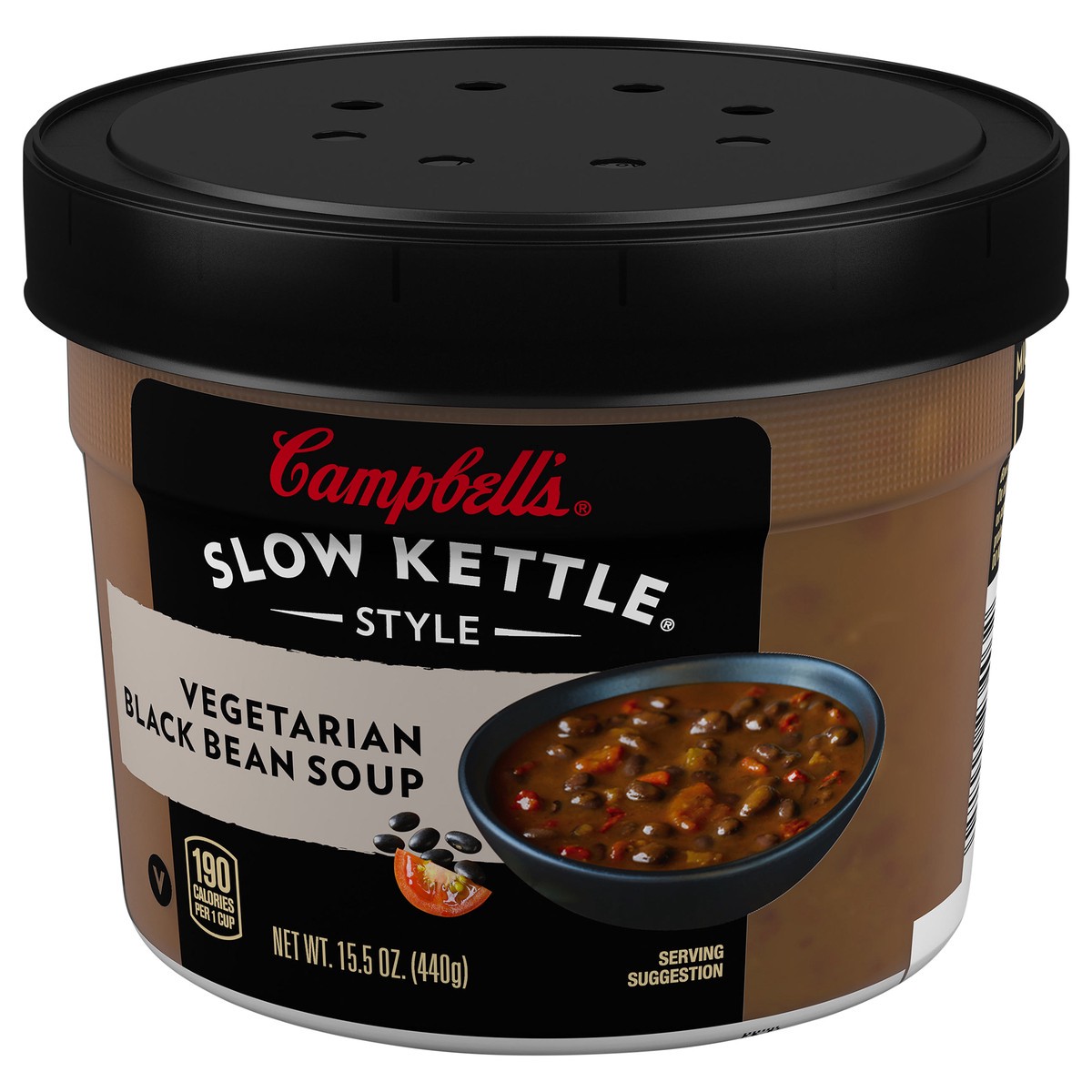 slide 3 of 12, Campbell's Slow Kettle Style Vegetarian Black Bean Soup, 15.5 oz. Tub, 15.5 oz