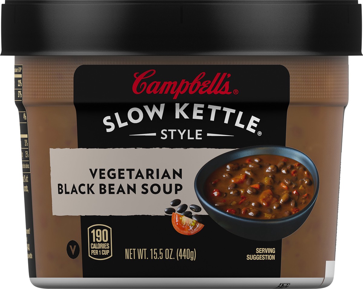 slide 10 of 12, Campbell's Slow Kettle Style Vegetarian Black Bean Soup, 15.5 oz. Tub, 15.5 oz