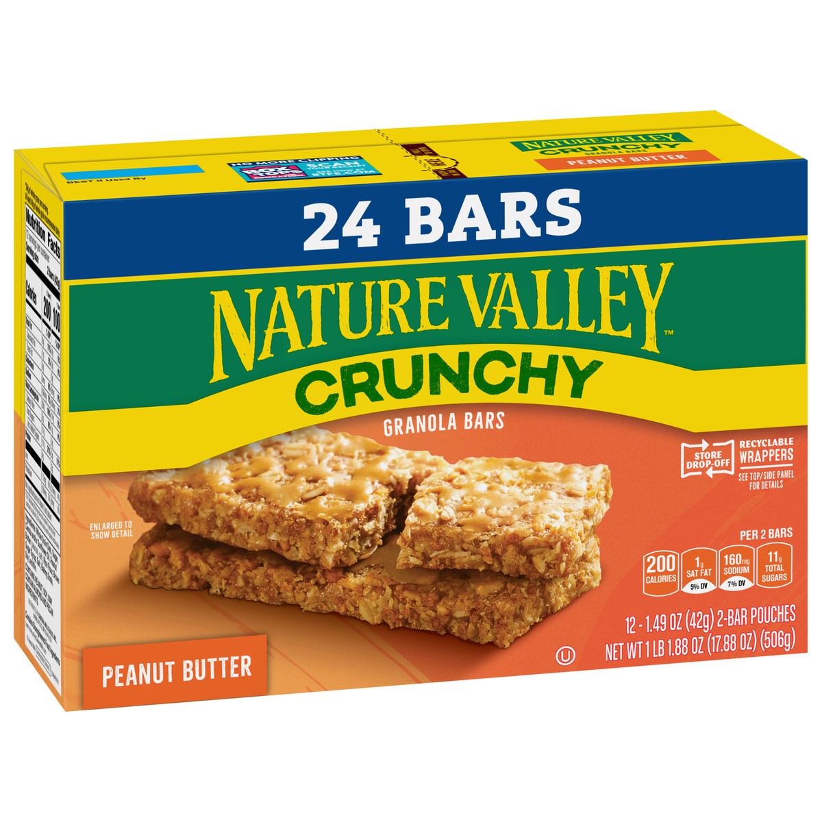 slide 6 of 9, Nature Valley Crunchy Granola Bars, Peanut Butter, 24 Bars, 17.88 OZ (12 Pouches), 12 ct