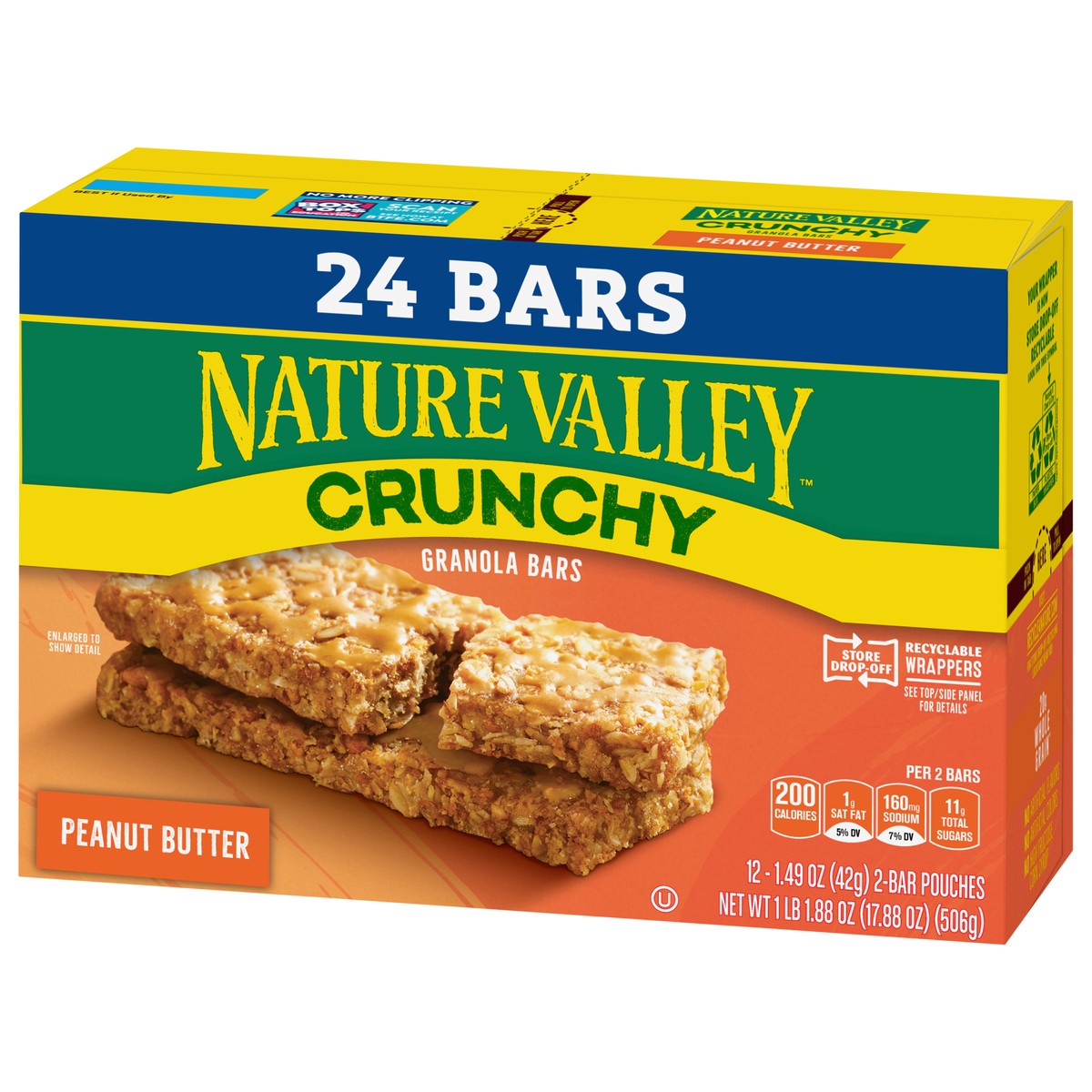 slide 8 of 9, Nature Valley Crunchy Granola Bars, Peanut Butter, 24 Bars, 17.88 OZ (12 Pouches), 12 ct