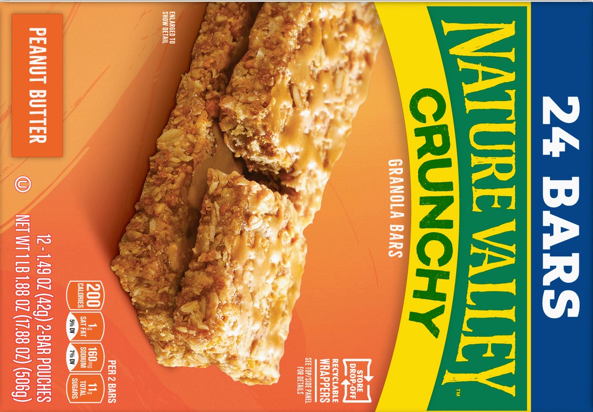 slide 9 of 9, Nature Valley Crunchy Granola Bars, Peanut Butter, 24 Bars, 17.88 OZ (12 Pouches), 12 ct