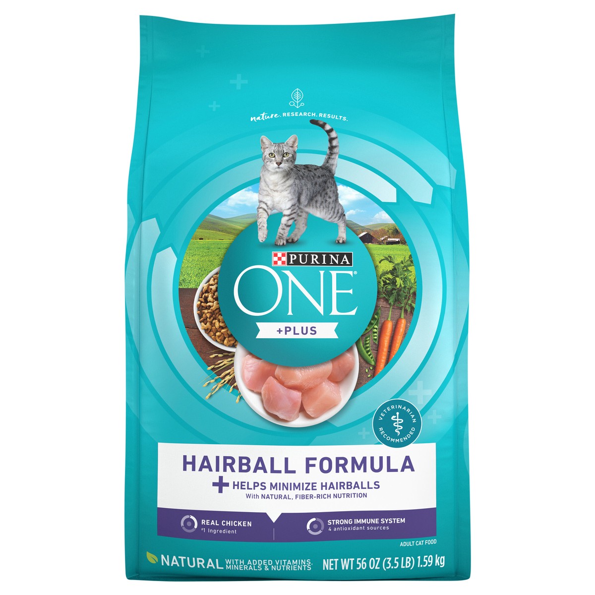 slide 1 of 7, Purina ONE Natural Cat Food for Hairball Control, +PLUS Hairball Formula - 3.5 lb. Bag, 3.5 lb