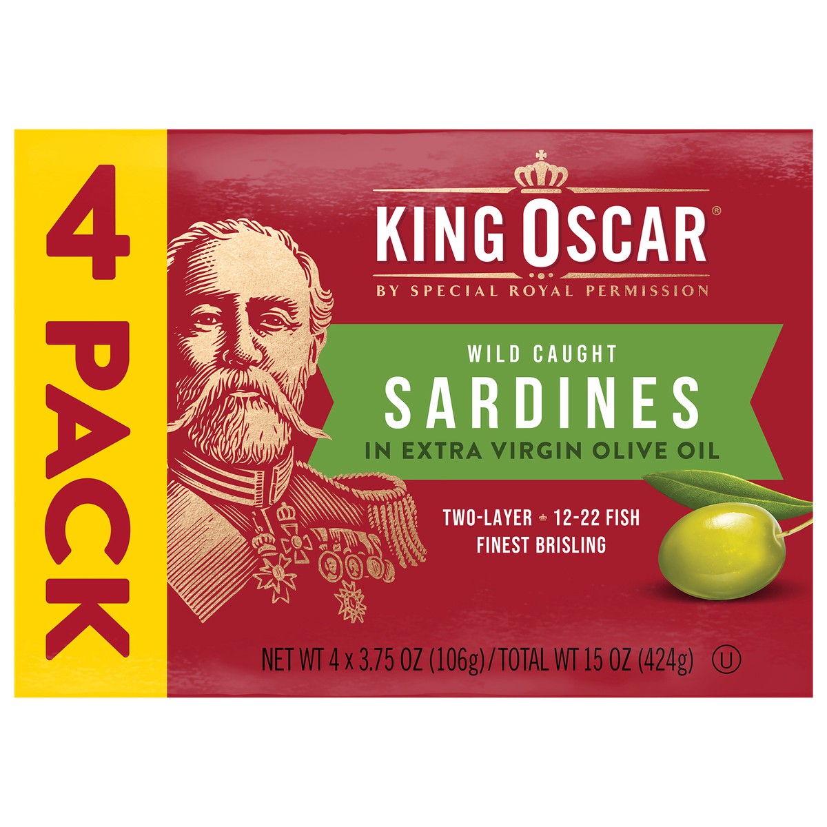 slide 1 of 3, King Oscar Wild Caught Sardines in Extra Virgin Olive Oil 4 - 3.75 oz Cans, 4 ct; 3.75 oz