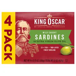 King Oscar Wild Caught Sardines in Extra Virgin Olive Oil 4 - 3.75 oz Cans