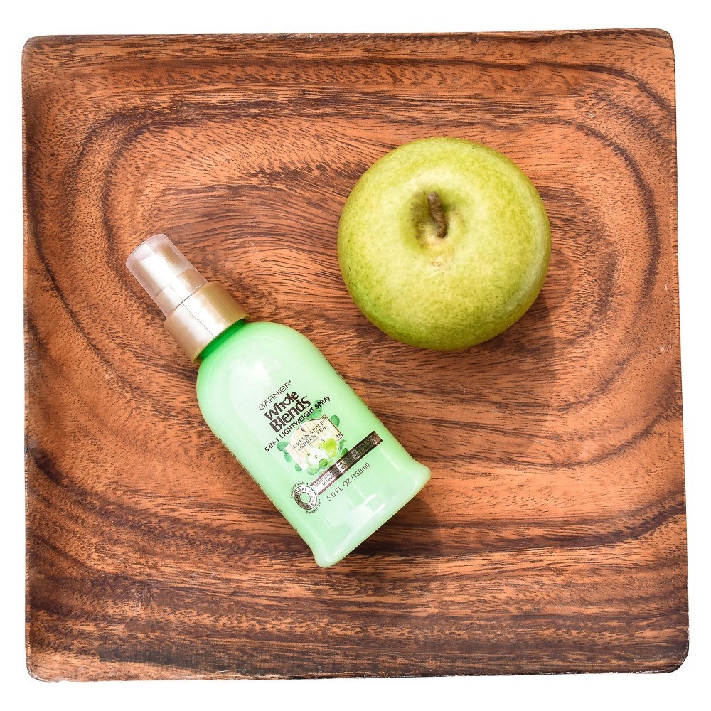 slide 7 of 8, Garnier Whole Blends Green Apple & Green Tea Extracts 5-IN-1 Lightweight Spray, 5 fl oz