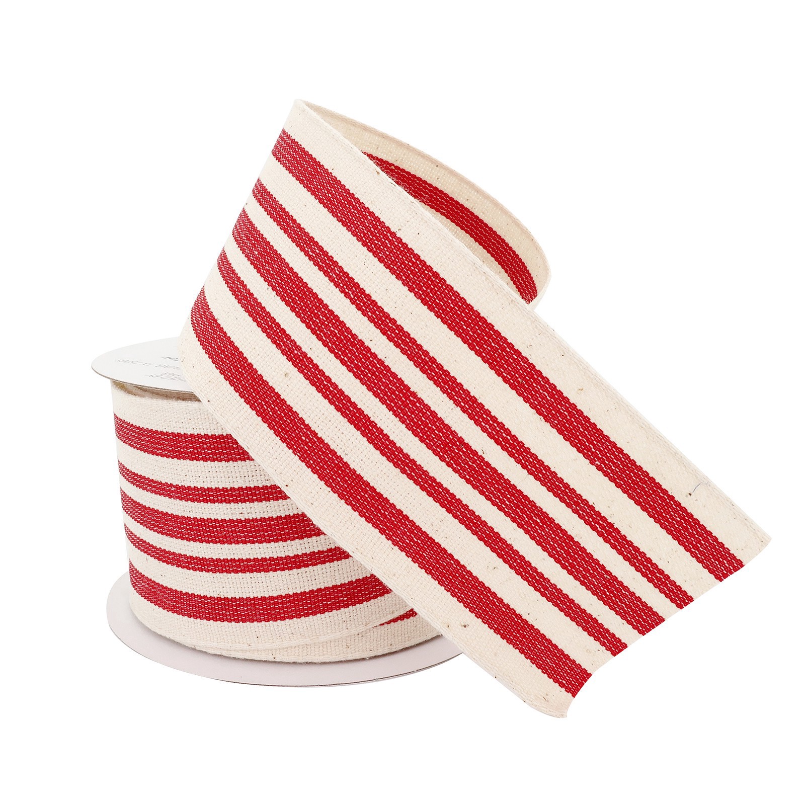 slide 3 of 4, 2.5" X 25ft. Red & Ivory Stripe Faux Cotton Wired Ribbon By Celebrate It, 2.5 in x 25 ft