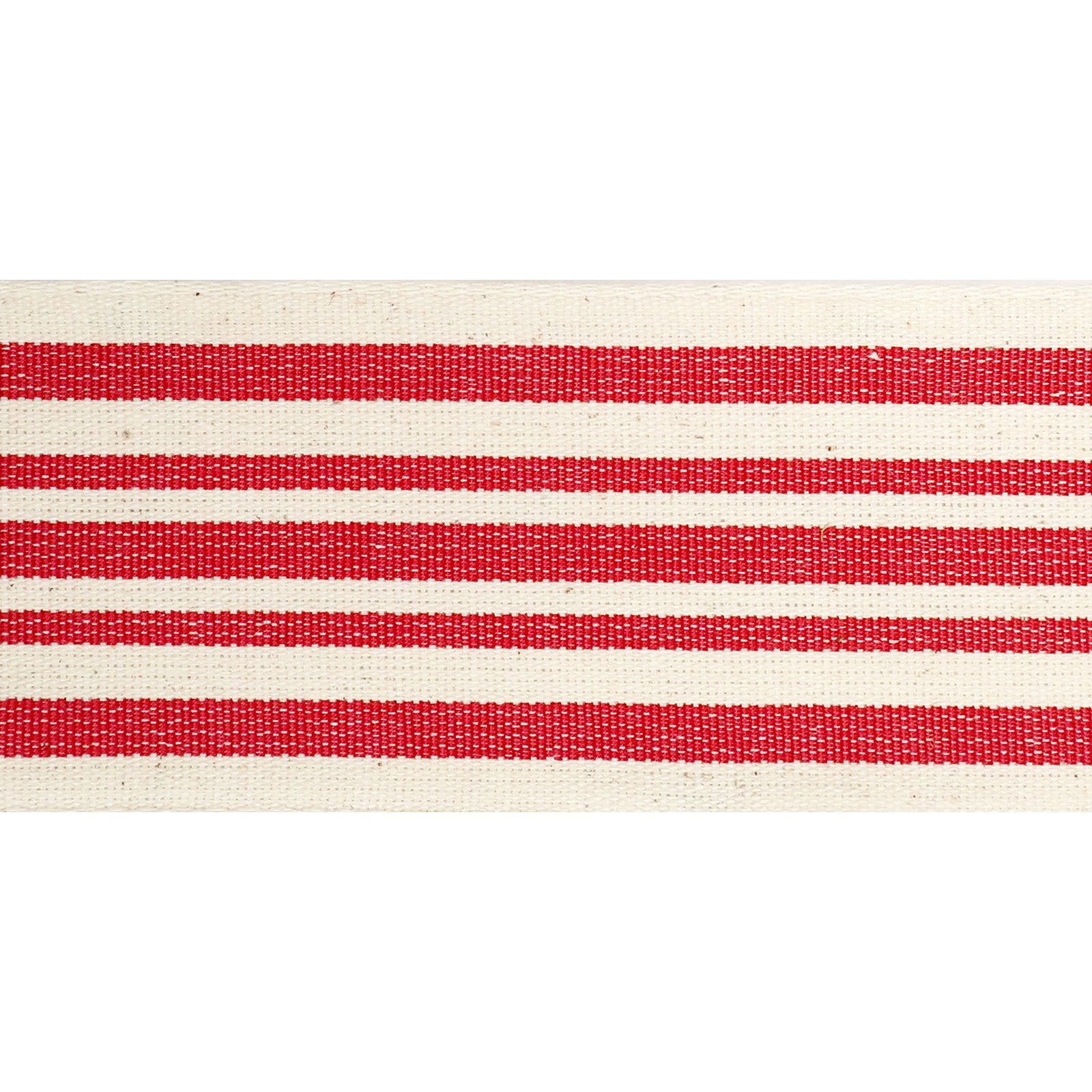 slide 2 of 4, 2.5" X 25ft. Red & Ivory Stripe Faux Cotton Wired Ribbon By Celebrate It, 2.5 in x 25 ft