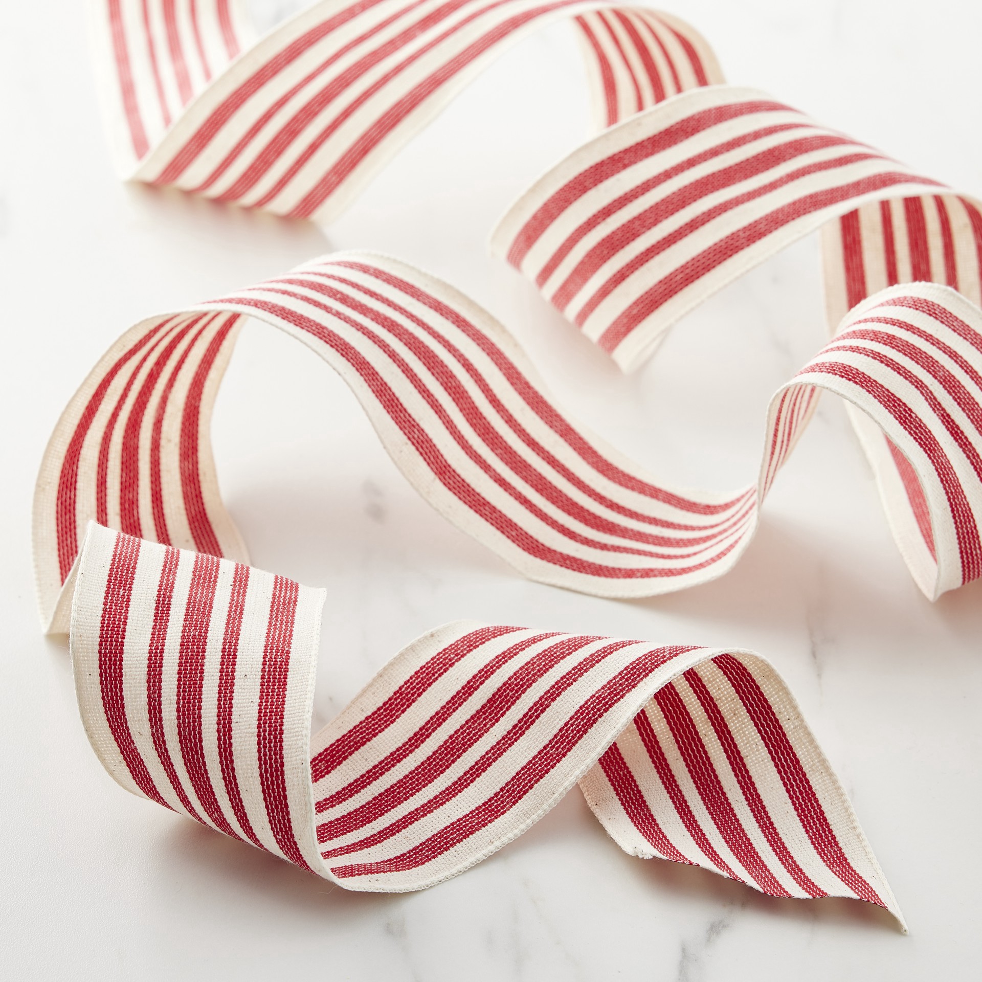 slide 4 of 4, 2.5" X 25ft. Red & Ivory Stripe Faux Cotton Wired Ribbon By Celebrate It, 2.5 in x 25 ft