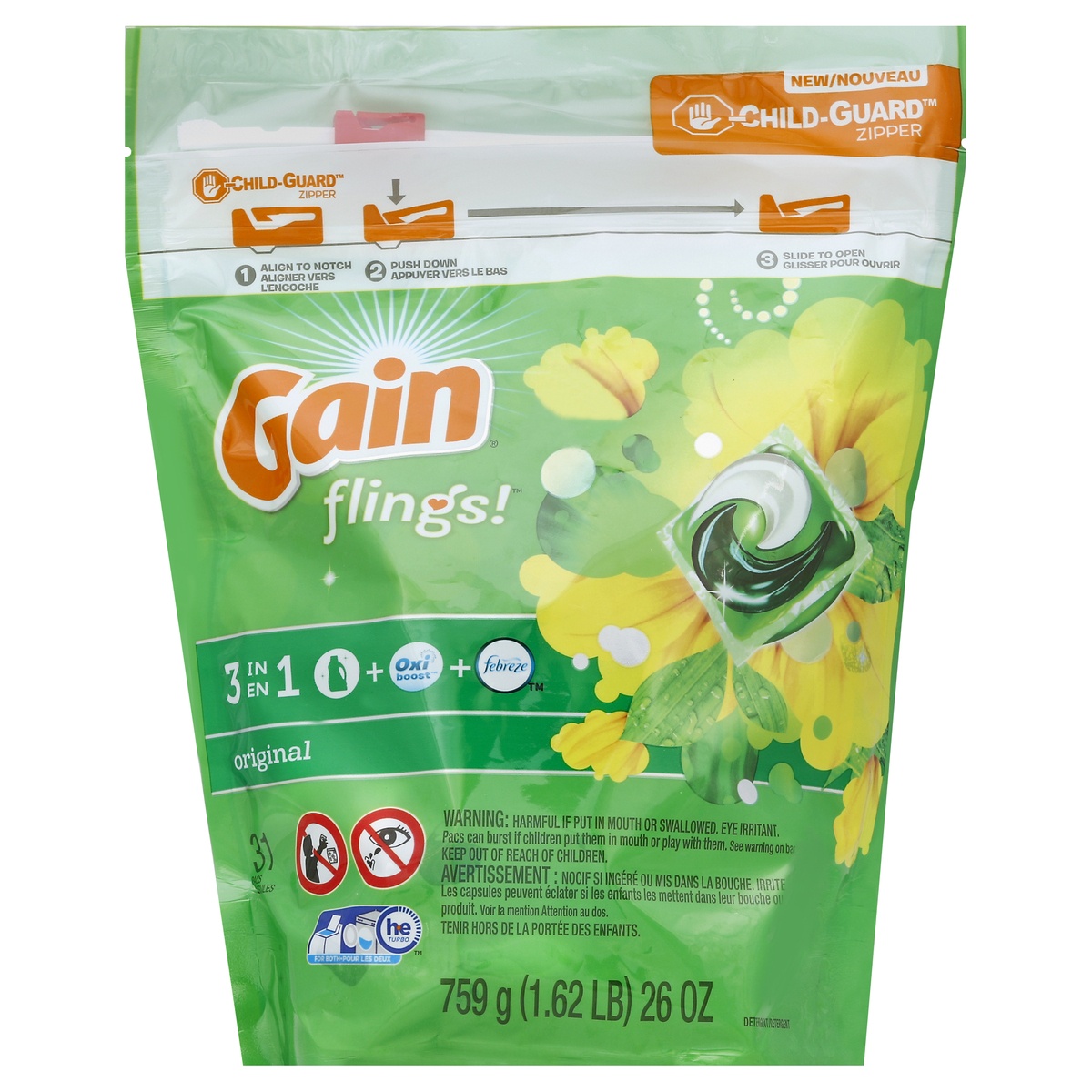 slide 1 of 1, Gain Detergent , 31 ct