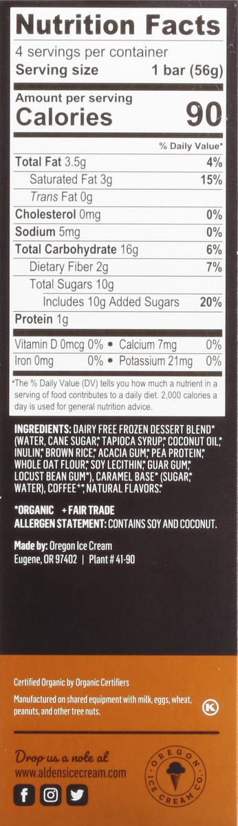slide 7 of 13, Alden's Organic Dairy Free Coffee Swirl Frozen Dessert 4 Bars 2.5 fl oz Packed, Unspecified 2.5 fl oz, 2.5 fl oz