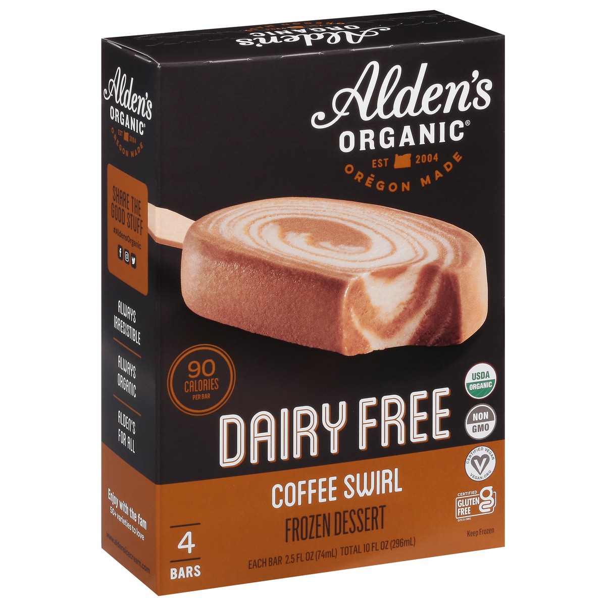 slide 3 of 13, Alden's Organic Dairy Free Coffee Swirl Frozen Dessert 4 Bars 2.5 fl oz Packed, Unspecified 2.5 fl oz, 2.5 fl oz