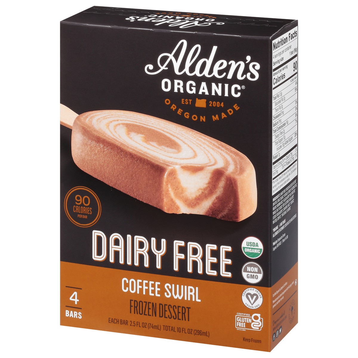 slide 4 of 13, Alden's Organic Dairy Free Coffee Swirl Frozen Dessert 4 Bars 2.5 fl oz Packed, Unspecified 2.5 fl oz, 2.5 fl oz