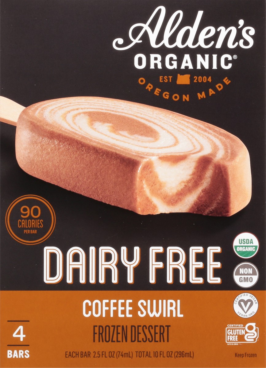 slide 12 of 13, Alden's Organic Dairy Free Coffee Swirl Frozen Dessert 4 Bars 2.5 fl oz Packed, Unspecified 2.5 fl oz, 2.5 fl oz