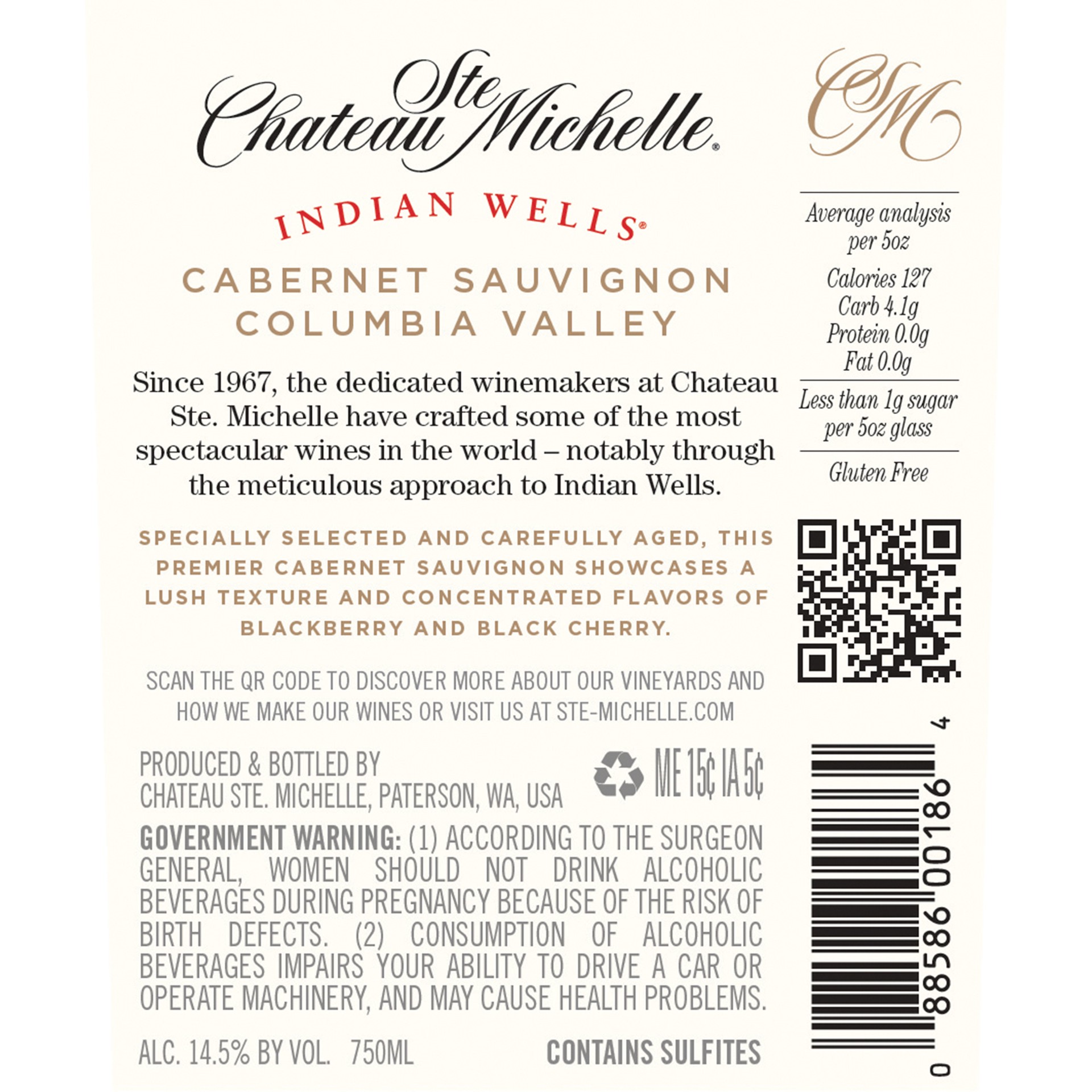 slide 5 of 10, Chateau Ste. Michelle Indian Wells Cabernet Sauvignon, Red Wine, 750 mL Bottle, 750 ml