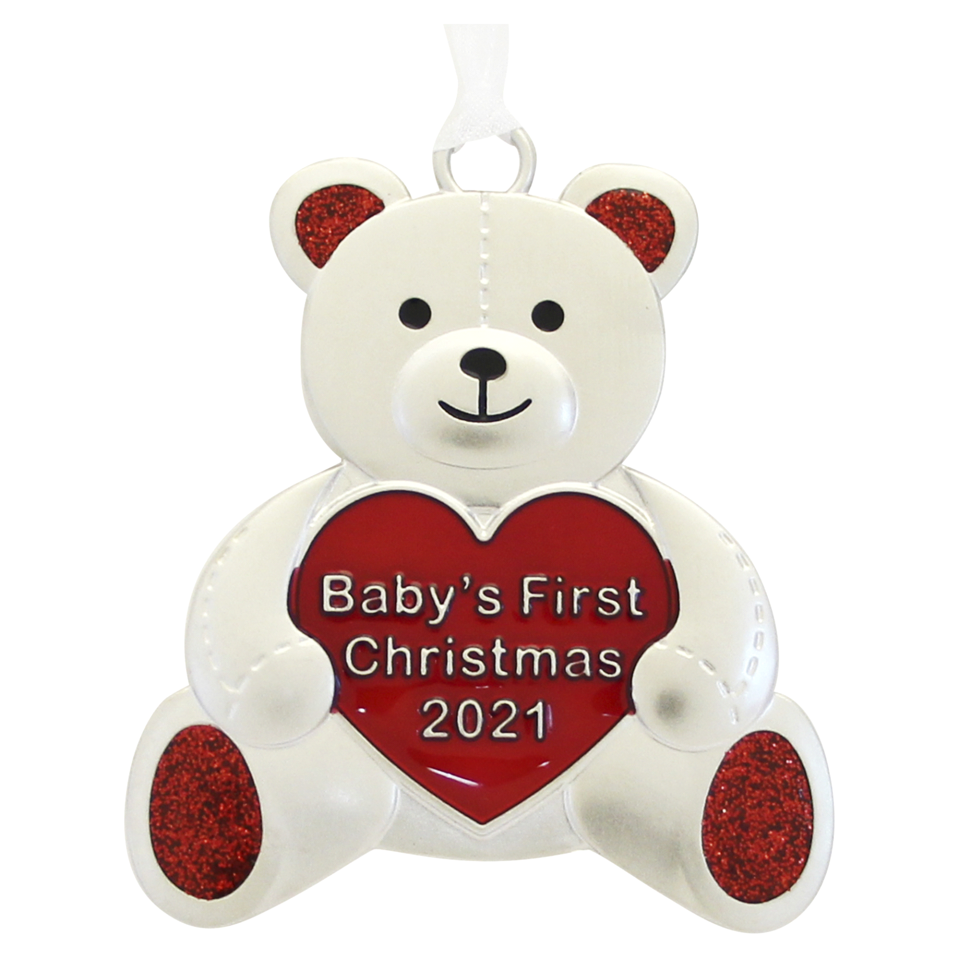 slide 1 of 1, Milestone Ornament - Baby's First Christmas - Red, 3.2 in