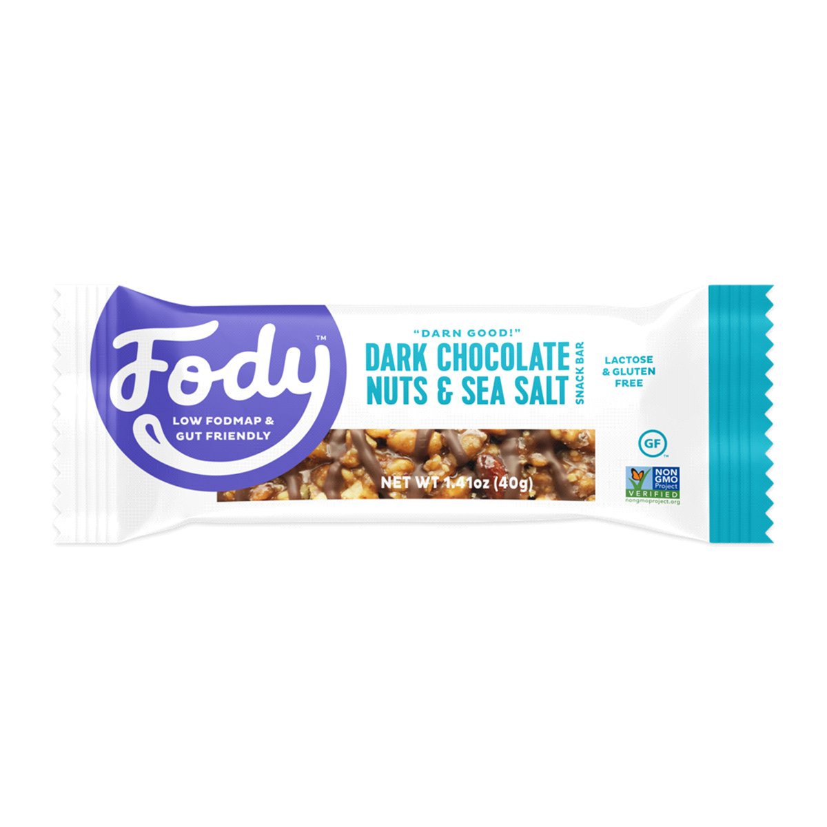 slide 1 of 1, Fody Dark Chocolate, Nuts & Sea Salt Bar, 1.41 oz