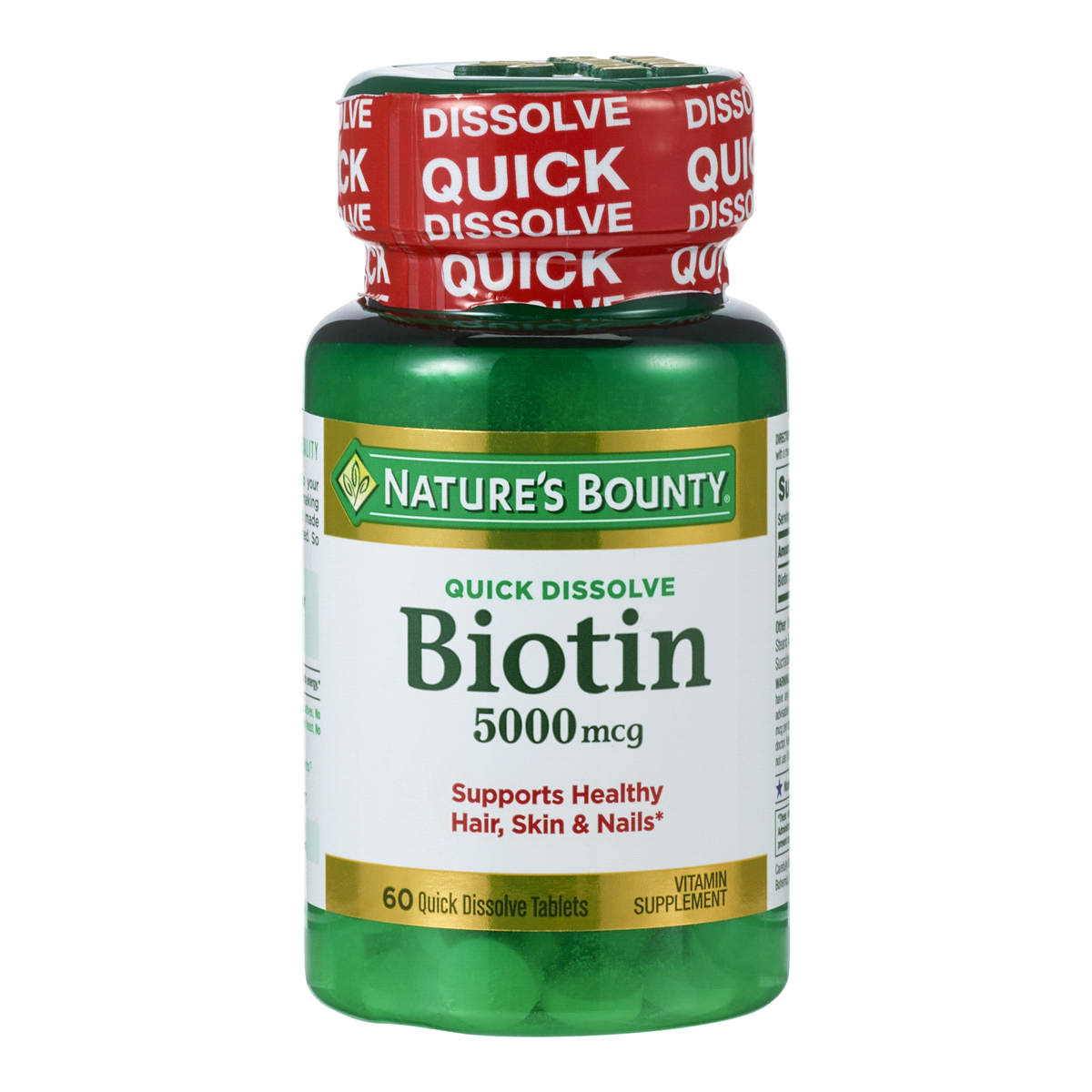 slide 1 of 9, Nature's Bounty Quick Dissolve Biotin, 5000mcg, 60 ct