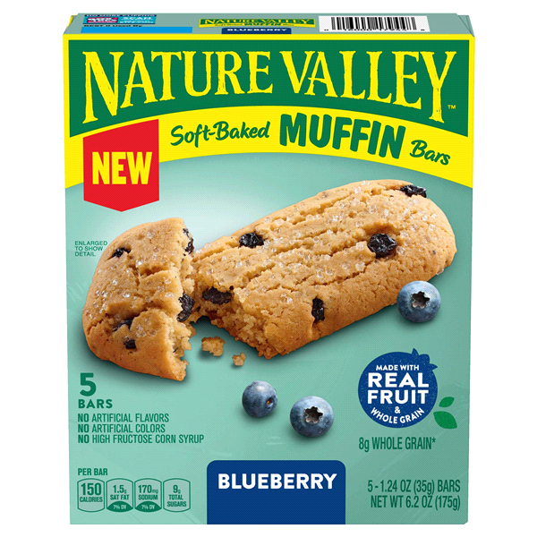 slide 1 of 1, Nature Valley Muffin Bars, Soft-Baked, Blueberry, 5 ct; 1.24 oz