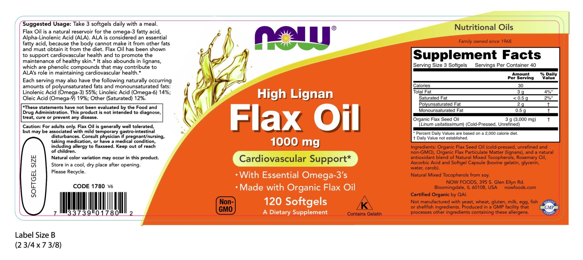 slide 2 of 2, NOW High Lignan Flax Oil 1000 mg Softgels, 120 ct