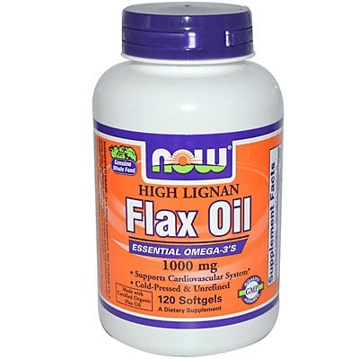 slide 1 of 2, NOW High Lignan Flax Oil 1000 mg Softgels, 120 ct