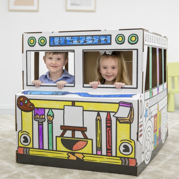 slide 7 of 9, Bankers Box At Play School Bus Playhouse, 33-1/4"H X 31"W X 44-3/4"D, 60% Recycled, White/Black, Elementary, 1 ct