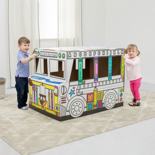 slide 3 of 9, Bankers Box At Play School Bus Playhouse, 33-1/4"H X 31"W X 44-3/4"D, 60% Recycled, White/Black, Elementary, 1 ct