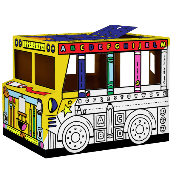 slide 1 of 9, Bankers Box At Play School Bus Playhouse, 33-1/4"H X 31"W X 44-3/4"D, 60% Recycled, White/Black, Elementary, 1 ct