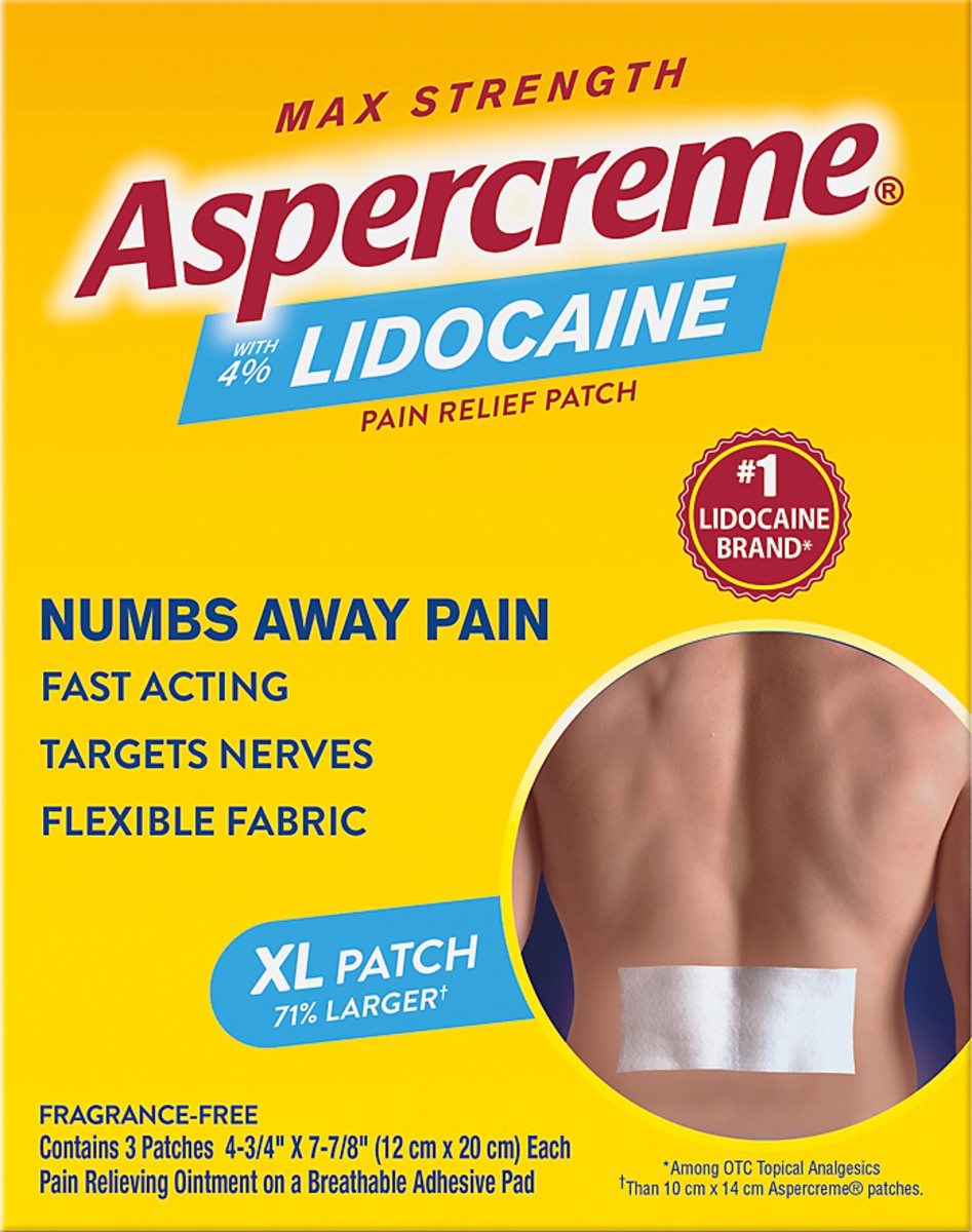 slide 1 of 11, Aspercreme XL Max Strength with 4% Lidocaine Pain Relief Patch 3 ea, 3 ct