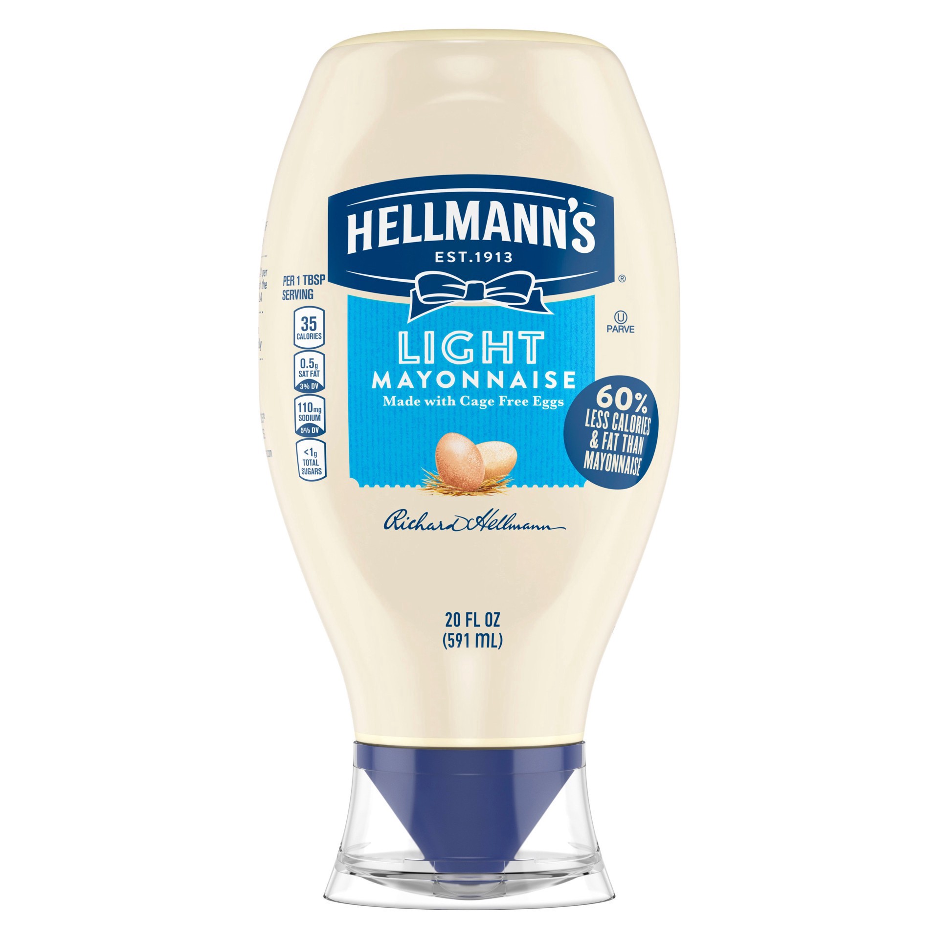 slide 1 of 7, Hellmann's Light Mayonnaise Light Mayo Squeeze Bottle 20 oz, 20 fl oz