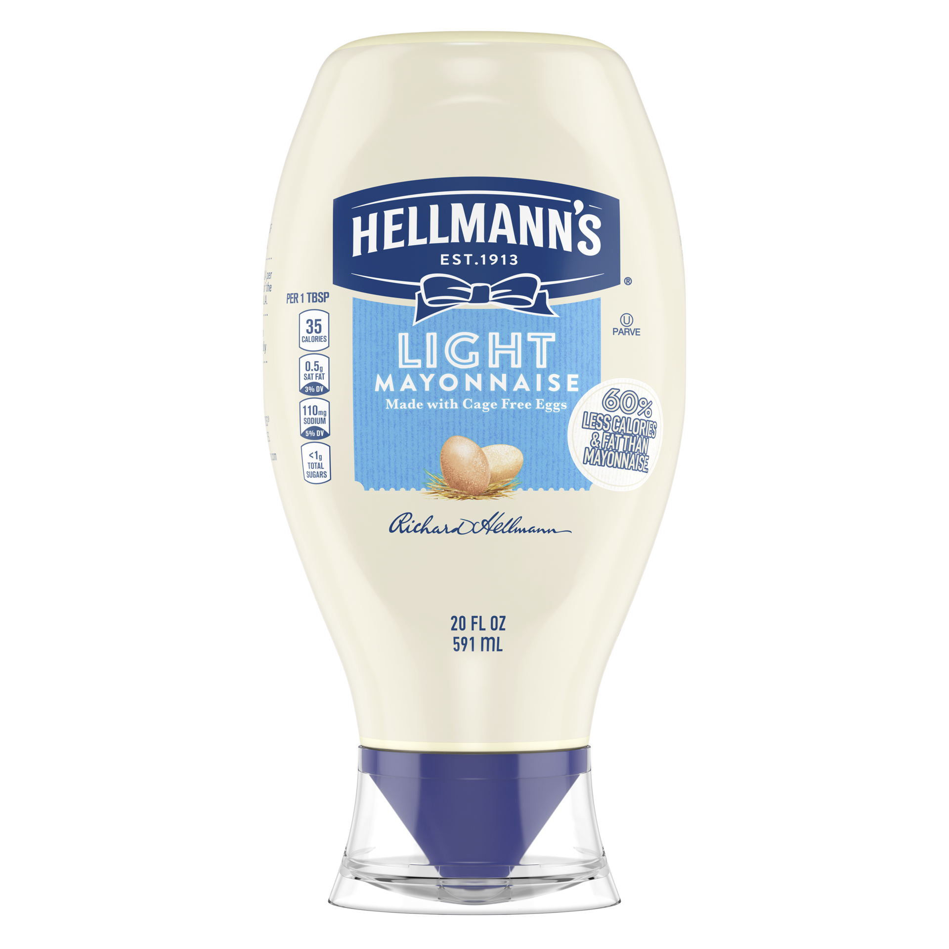 slide 6 of 7, Hellmann's Light Mayonnaise Light Mayo Squeeze Bottle 20 oz, 20 fl oz