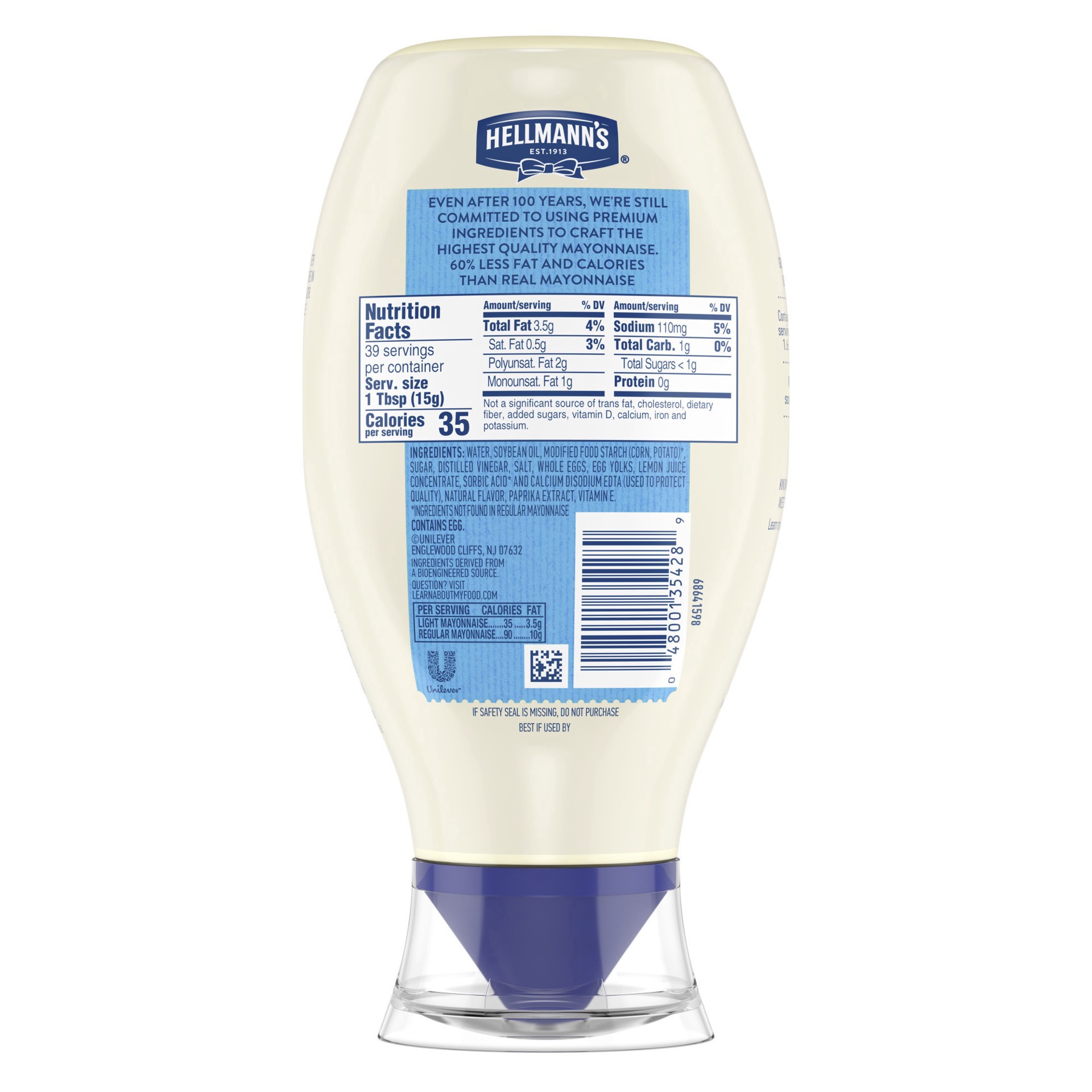 slide 7 of 7, Hellmann's Light Mayonnaise Light Mayo Squeeze Bottle 20 oz, 20 fl oz