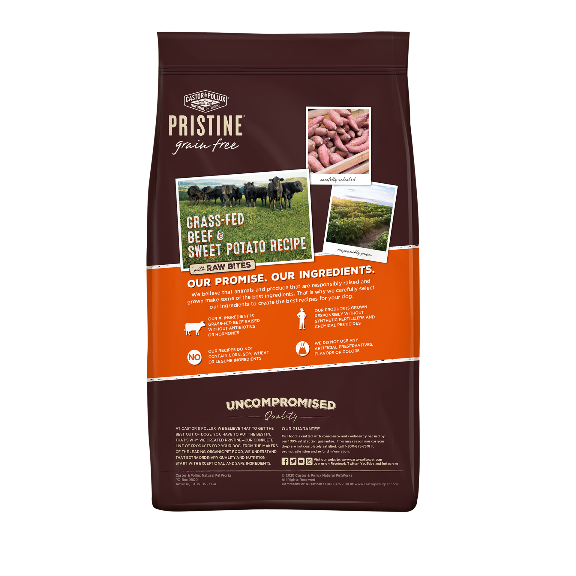 slide 2 of 3, Castor & Pollux PRISTINE Grain Free Dry Dog Food Grass-Fed Beef & Sweet Potato Recipe with Raw Bites - 18 lb Bag, 18 lb