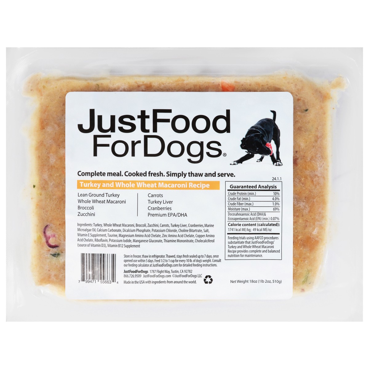 JustFoodForDogs Daily Diets Turkey & Whole Wheat Macaroni Frozen