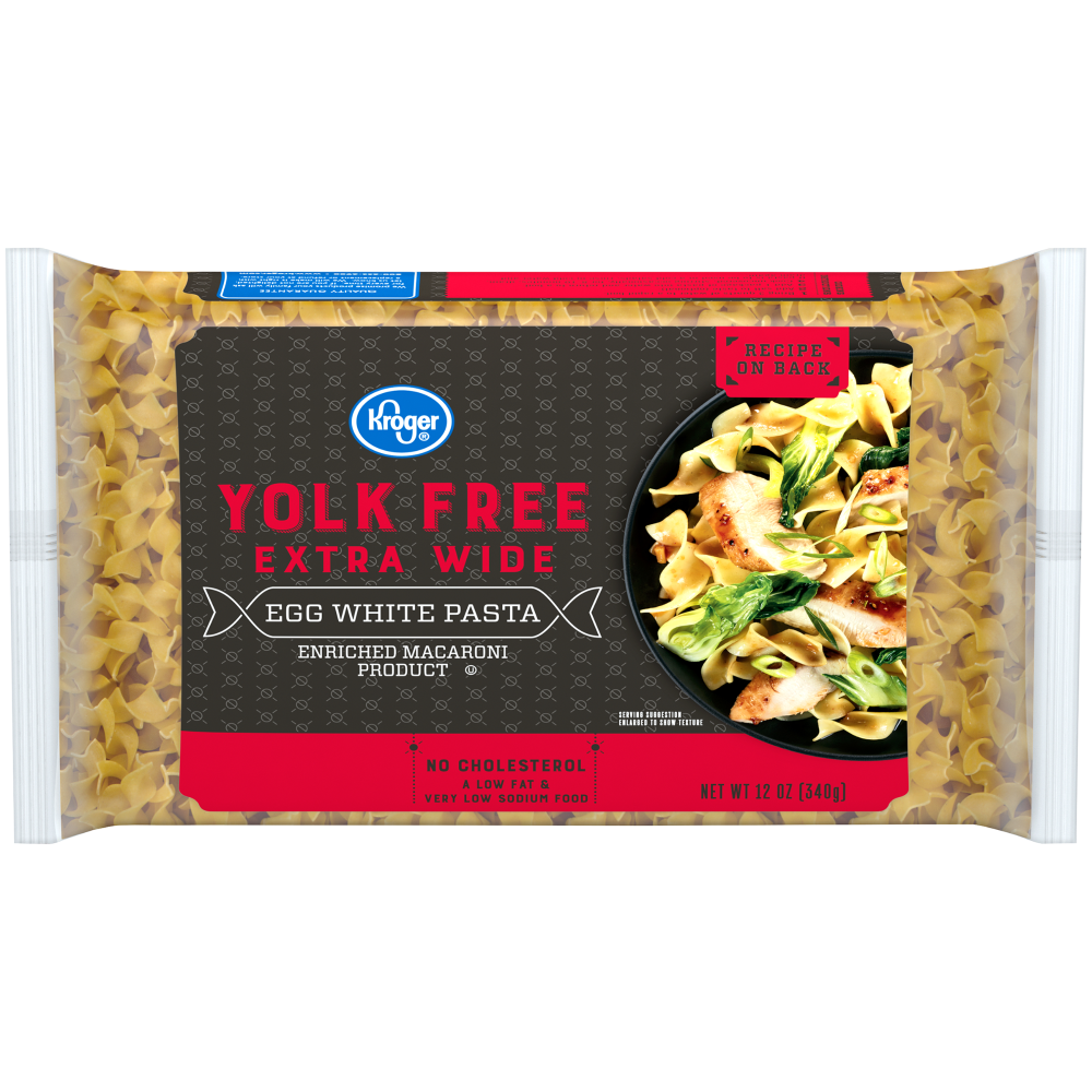 slide 1 of 1, Kroger Yolk Free Extra Wide Egg White Pasta Noodles, 12 oz