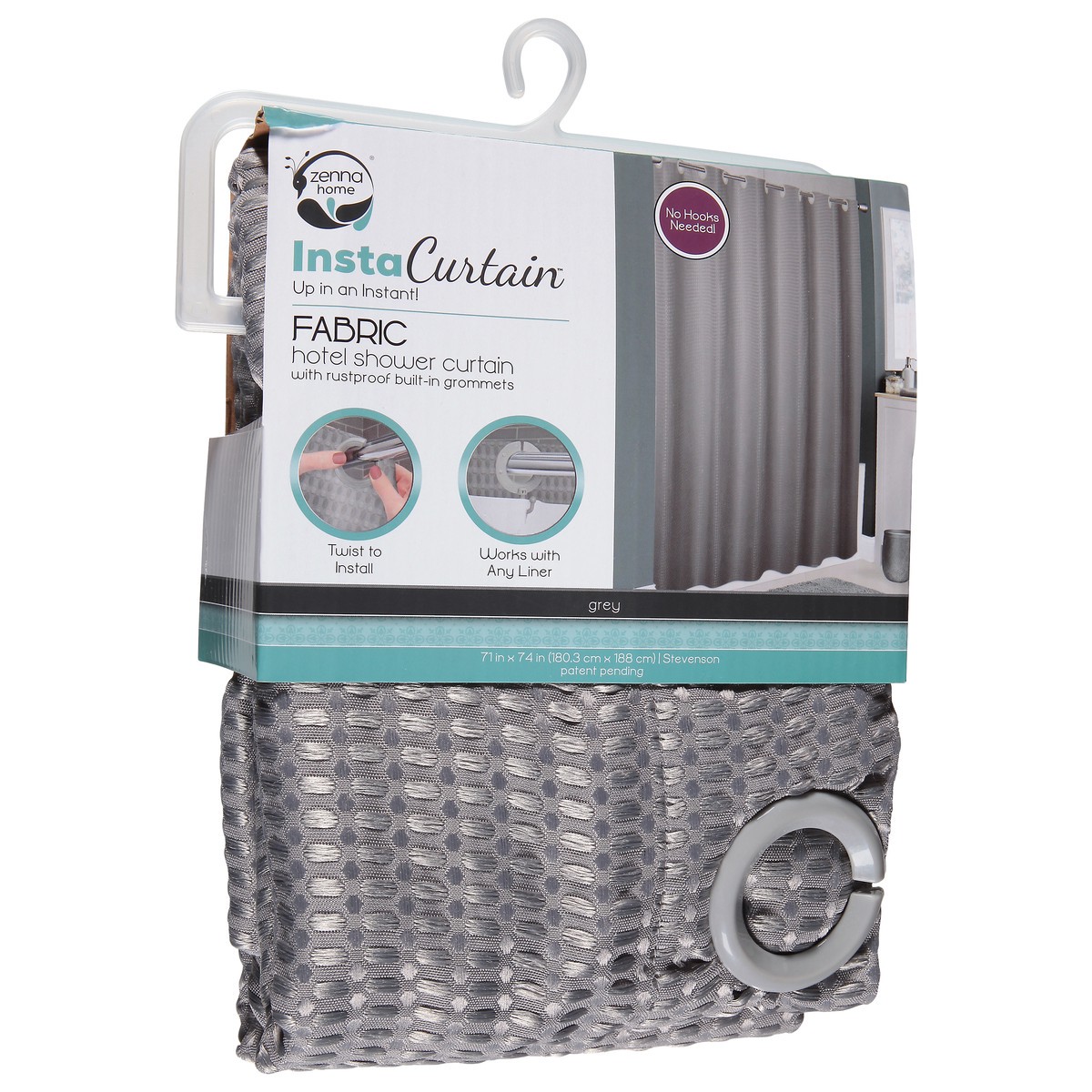 slide 5 of 9, Zenna Home Insta Curtain Hotel Grey Fabric Shower Curtain with Rustproof Built-In Grommets 1 ea, 1 ct