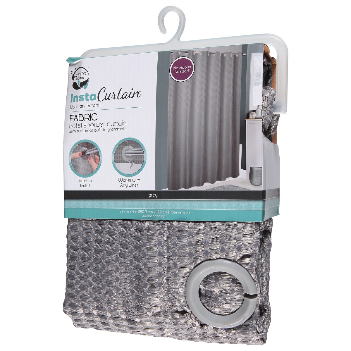 slide 4 of 9, Zenna Home Insta Curtain Hotel Grey Fabric Shower Curtain with Rustproof Built-In Grommets 1 ea, 1 ct