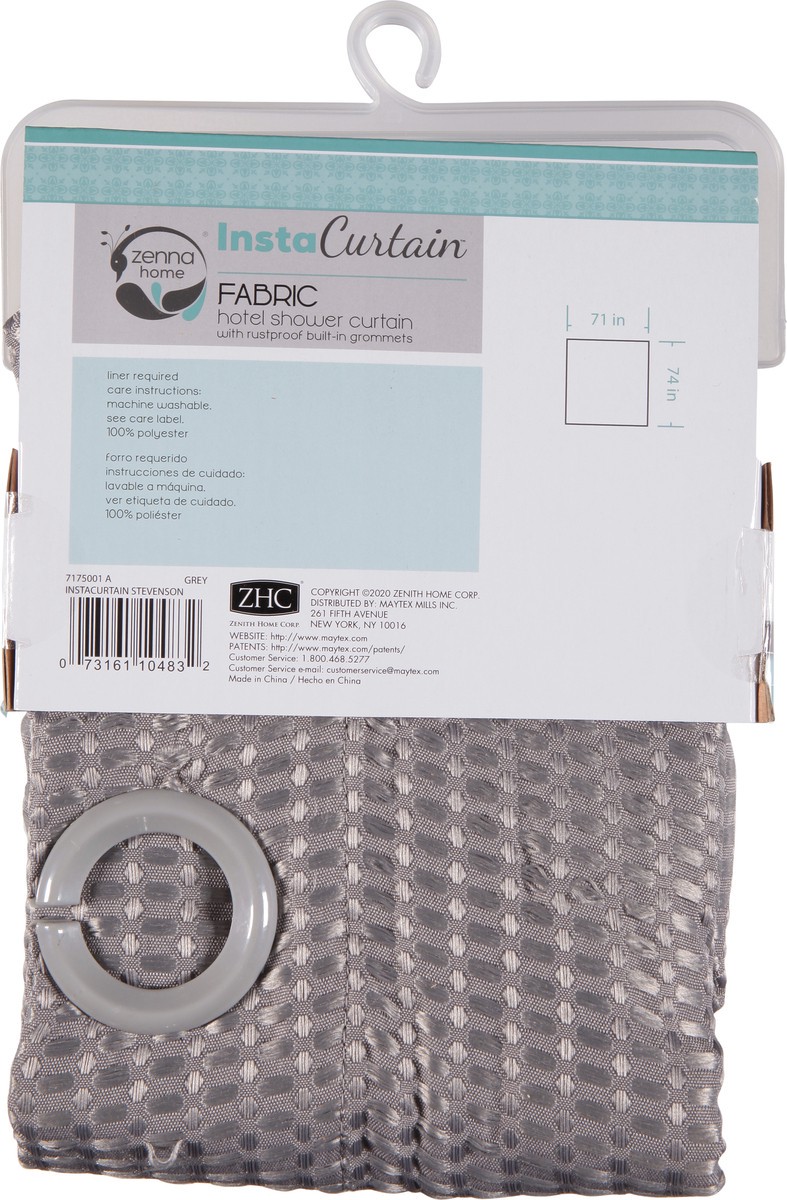 slide 9 of 9, Zenna Home Insta Curtain Hotel Grey Fabric Shower Curtain with Rustproof Built-In Grommets 1 ea, 1 ct