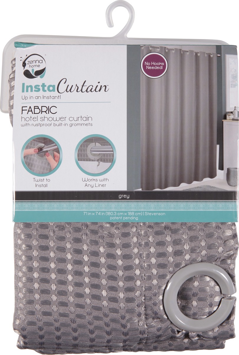 slide 3 of 9, Zenna Home Insta Curtain Hotel Grey Fabric Shower Curtain with Rustproof Built-In Grommets 1 ea, 1 ct