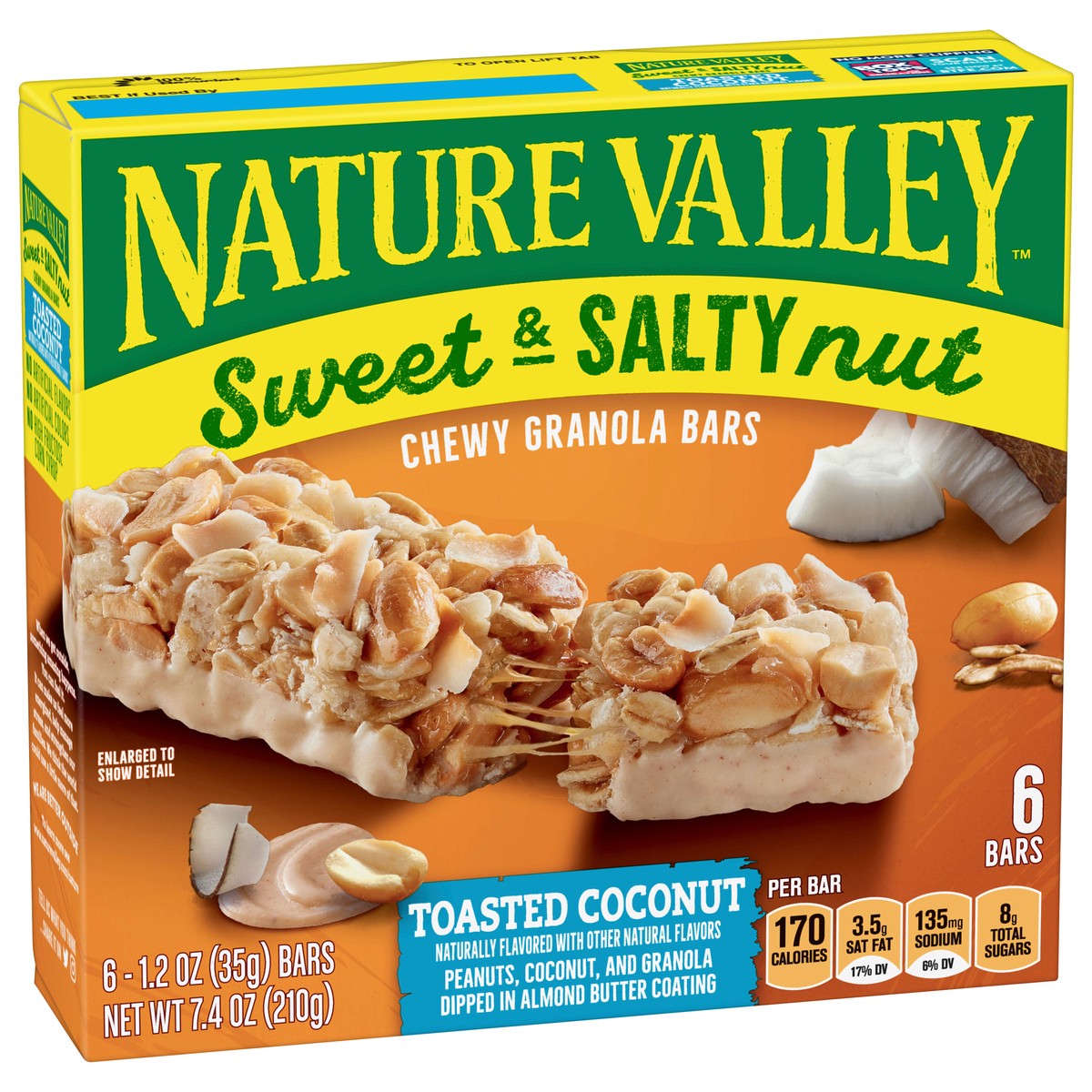 slide 3 of 9, Nature Valley Sweet & Salty Nut Chewy Toasted Coconut Granola Bars 1.2 oz Wrapper 6 ea Box, 6 ct