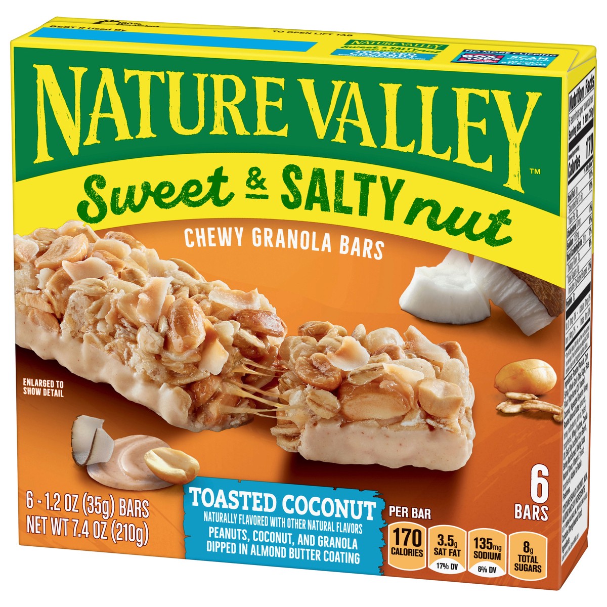 slide 5 of 9, Nature Valley Sweet & Salty Nut Chewy Toasted Coconut Granola Bars 1.2 oz Wrapper 6 ea Box, 6 ct