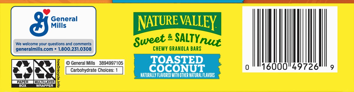 slide 9 of 9, Nature Valley Sweet & Salty Nut Chewy Toasted Coconut Granola Bars 1.2 oz Wrapper 6 ea Box, 6 ct