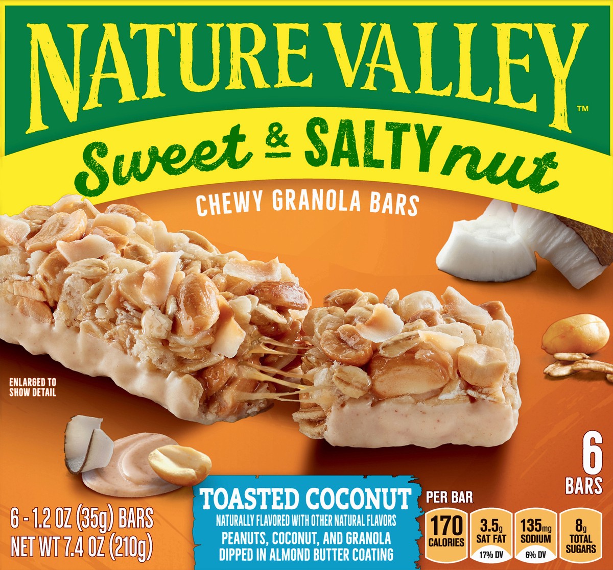 slide 8 of 9, Nature Valley Sweet & Salty Nut Chewy Toasted Coconut Granola Bars 1.2 oz Wrapper 6 ea Box, 6 ct