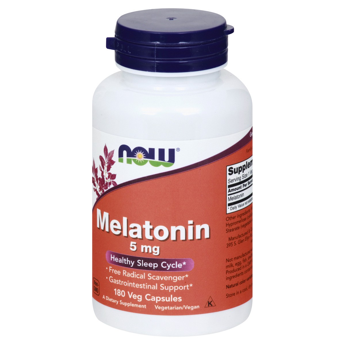slide 6 of 9, NOW Melatonin 5 mg - 180 Veg Capsules, 180 ct